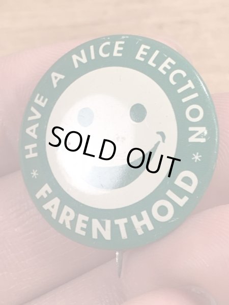 70’sの選挙のスマイルフェイスが描かれたヴィンテージの缶バッチ