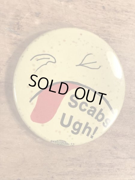 70年代頃のScabs Ugh!のスマイルのビンテージの缶バッジ