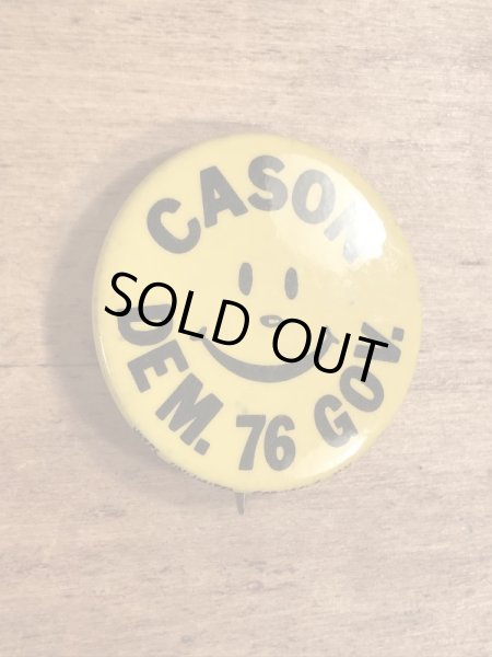 70年代頃のCason Dam.76 Gov.のスマイルフェイスのビンテージの缶バッジ