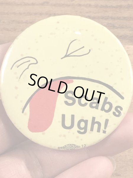 70年代頃のScabs Ugh!のスマイルのビンテージの缶バッジ