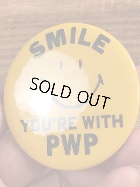 70’sの企業物のスマイルのヴィンテージの缶バッチ