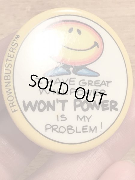 80年代頃のメッセージとスマイルが描かれたビンテージの缶バッチ