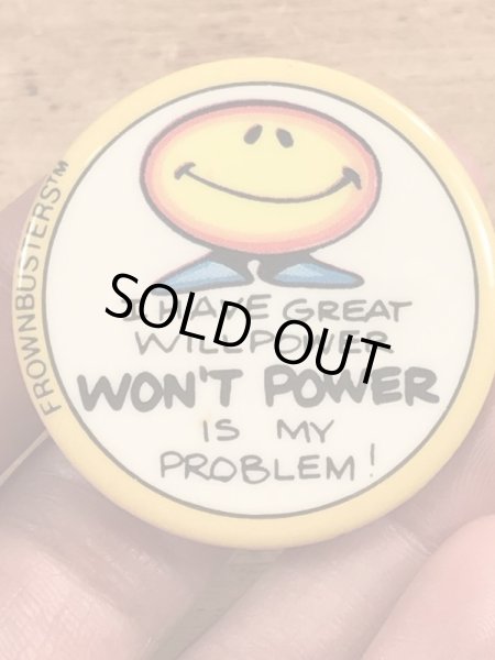 80年代頃のメッセージとスマイルが描かれたビンテージの缶バッチ