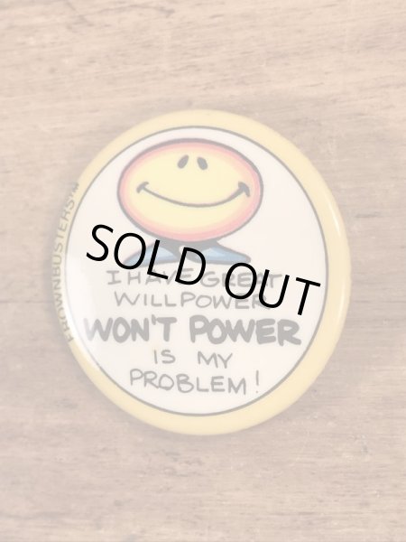 80’sのメッセージとスマイルが描かれたヴィンテージの缶バッジ