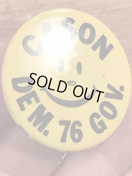 70年代頃のCason Dam.76 Gov.のスマイルフェイスのビンテージの缶バッジ