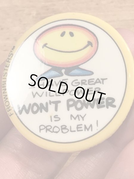 80’sのメッセージとスマイルが描かれたヴィンテージの缶バッジ