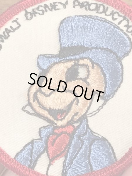 70年代頃のディズニーのジミニークリケットのビンテージの刺繡ワッペン