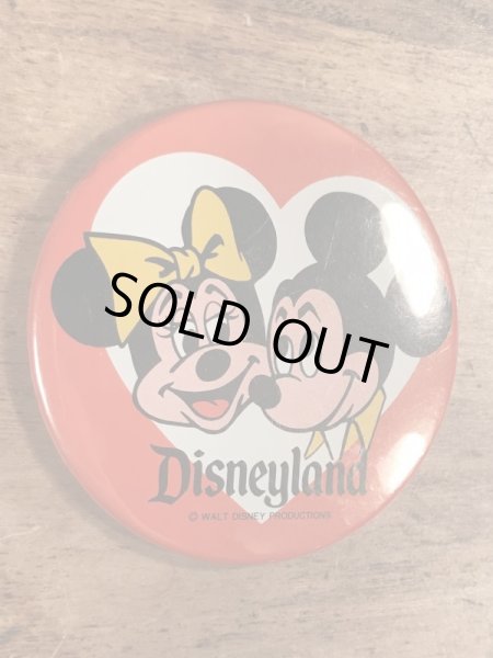 70年代頃のディズニーランドのミッキー＆ミニーマウスのビンテージの缶バッジ