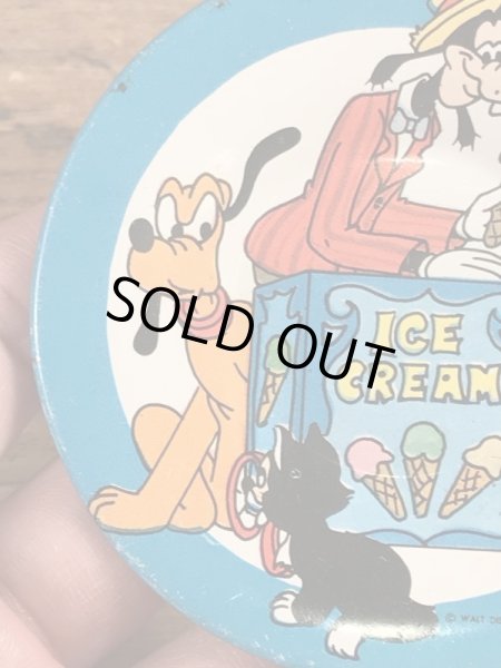60〜70年代頃のディズニーキャラクターのアイスクリームショップが描かれたビンテージのメタルディッシュ