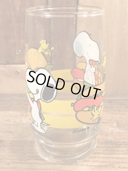 70〜80’sのホットドッグのスヌーピーのヴィンテージのガラスコップ