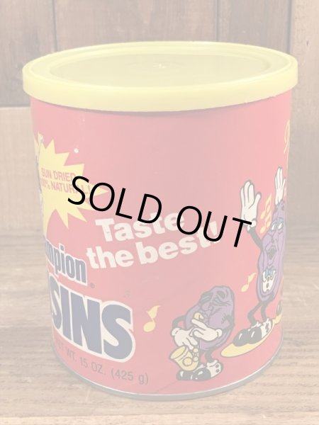 80年代のカリフォルニアレーズンのビンテージのTin缶