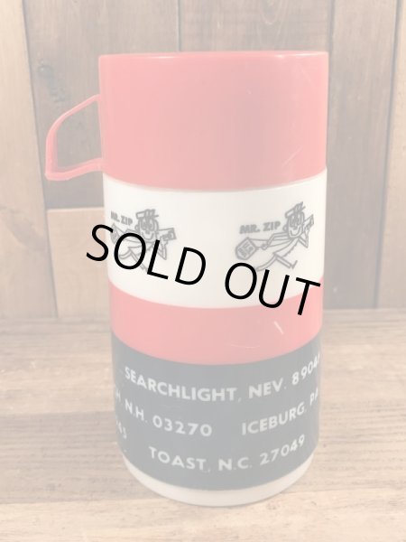 企業キャラクターのMr. Zipのヴィンテージのサーモボトル