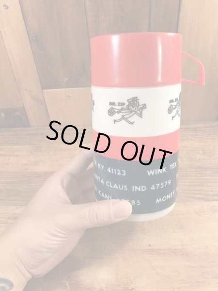 企業キャラクターのMr. Zipのヴィンテージのサーモボトル