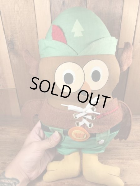 企業キャラクターのウッジーオウルのヴィンテージのぬいぐるみ