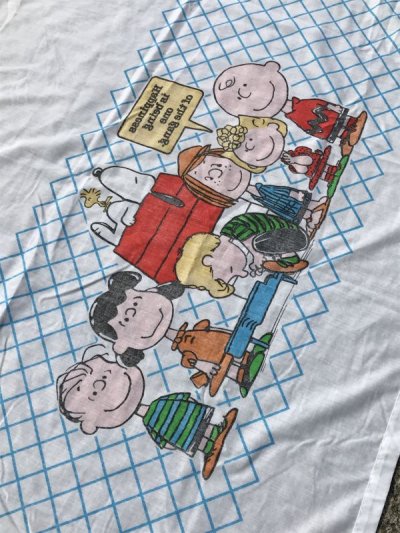 画像1: Peanuts Snoopy Happiness Is... Flat Sheet　スヌーピー　ビンテージ　フラットシーツ　生地　70年代