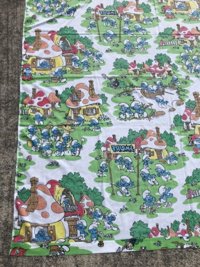 画像2: Smurf Village Flat Sheet　スマーフ　ビンテージ　フラットシーツ　生地　80年代