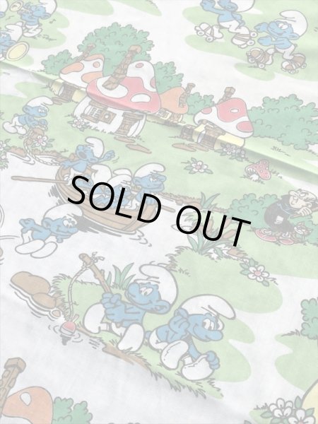 スマーフ　ビンテージ　フラットシーツ　生地　80年代