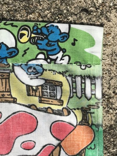 画像1: Smurf Village Flat Sheet　スマーフ　ビンテージ　フラットシーツ　生地　80年代