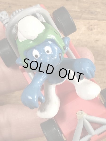 80’sのゴーカートに乗ったスーパースマーフのヴィンテージのPVC製フィギュア