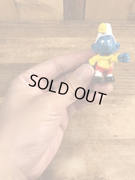 70’sのスキーをしているスマーフのヴィンテージのPVC製フィギュア