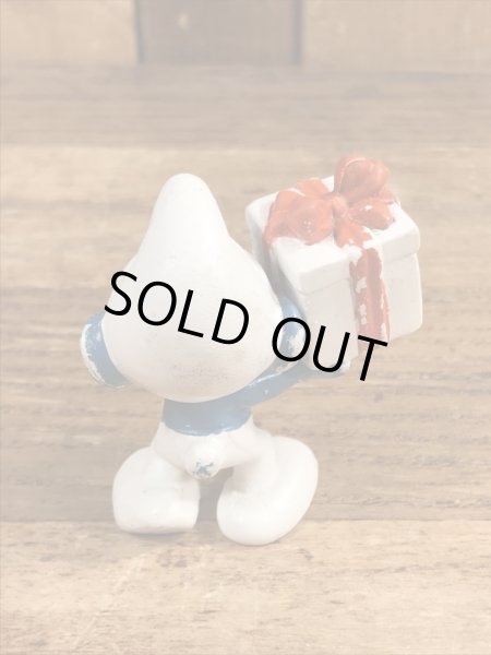 70’sのプレゼントを持ったスマーフのヴィンテージのPVC製フィギュア