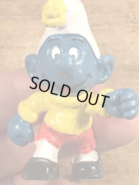 70’sのスキーをしているスマーフのヴィンテージのPVC製フィギュア