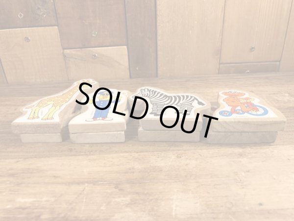 90’sのセサミストリートと動物のヴィンテージのウッドブロック