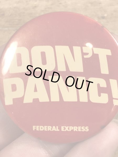 80年代頃のDon't Panic!のメッセージが書かれたヴィンテージの缶バッチ