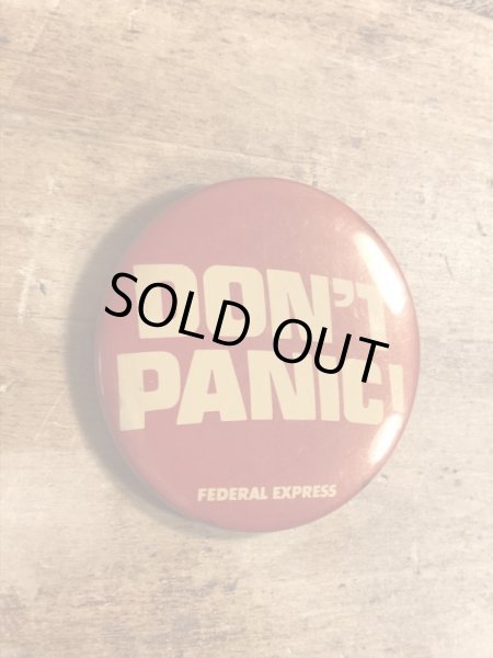 80年代頃のDon't Panic!のメッセージが書かれたヴィンテージの缶バッチ