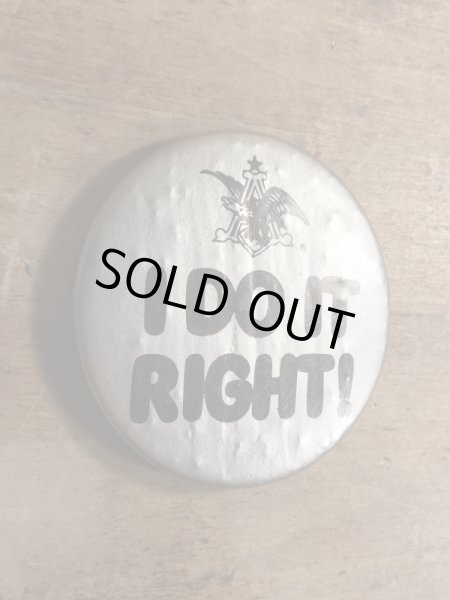 80年代頃のアンハイザーブッシュビールのメッセージが書かれたビンテージの缶バッジ