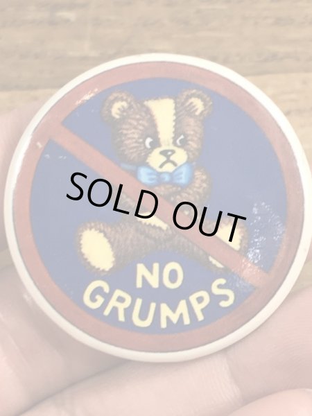 80年代頃のNo Grumpsのメッセージが書かれたヴィンテージの缶バッチ