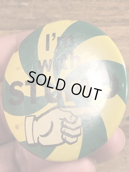 80'sのI'm With Stupidのメッセージが書かれたビンテージの缶バッジ