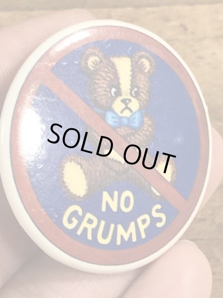 80年代頃のNo Grumpsのメッセージが書かれたヴィンテージの缶バッチ