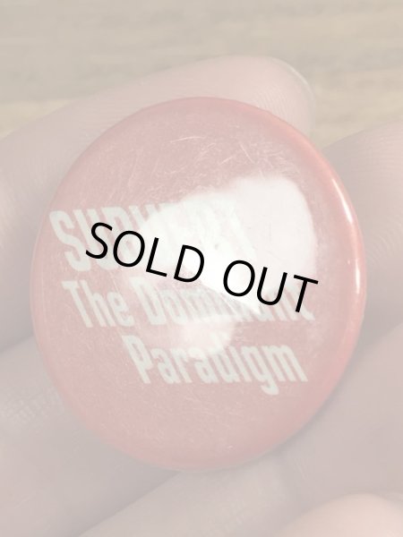 80’sのSubvert The Dominant Paradigmのメッセージが書かれたヴィンテージの缶バッジ