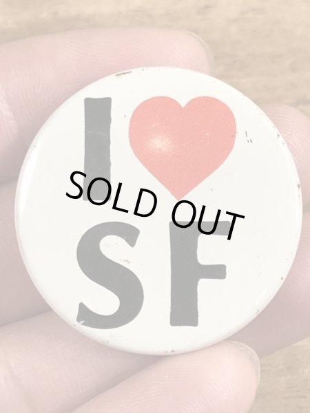 80年代頃のI Love SFのメッセージが書かれたビンテージの缶バッジ