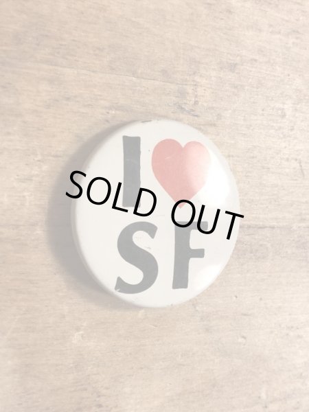 80年代頃のI Love SFのメッセージが書かれたビンテージの缶バッジ