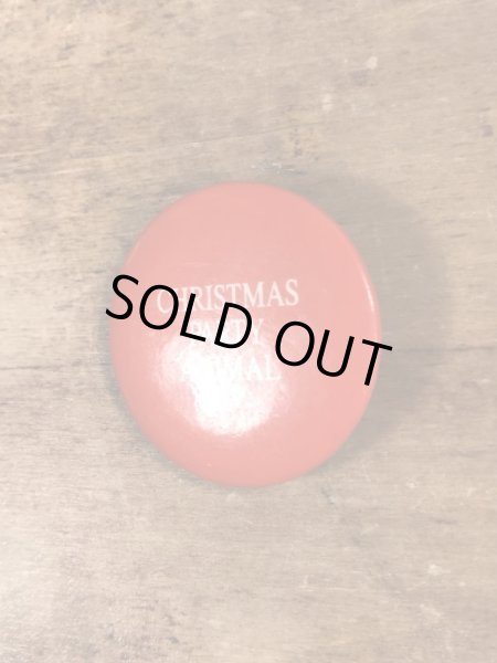 80'sのChristmas Party Animalのメッセージが書かれたヴィンテージの缶バッチ