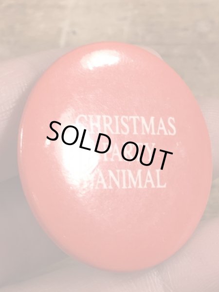80年代頃のChristmas Party Animalのメッセージが書かれたビンテージの缶バッジ