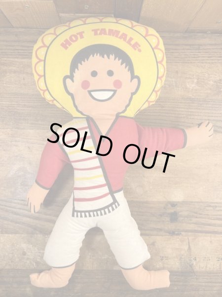 企業キャラクターのホットタマレキッドのぬいぐるみ