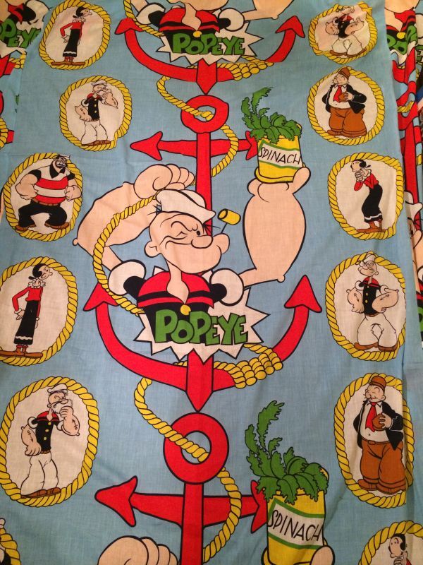 Popeye The Sailor Man Twin Sheet ビンテージ ポパイ オリーブ ブルート シーツ ファブリック アメリカ雑貨 ヴィンテージ 80年代 Animation Character アニメーション系キャラクター Popeye ポパイ 系 Stimpy Vintage Collectible Toys スティンピー ビンテージ