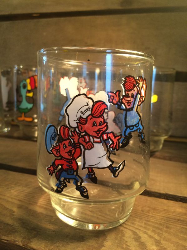 Kellogg Pop Snap Crackle Glass ビンテージ ケロッグ ポップ スナップ クラックル グラス コップ シリアル ノベルティー アドバタイジング 企業キャラクター 企業物 アメリカ雑貨 ヴィンテージ 70年代 Vintage Advertising Character 企業系キャラクター Cereal