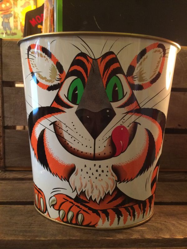 Kellogg Tony The Tiger Garbage Can ビンテージ ケロッグ トニーザタイガー トラッシュボックス ゴミ箱 缶 シリアル アドバタイジング 企業キャラクター 企業物 アメリカ雑貨 ヴィンテージ 70年代 Vintage Advertising Character 企業系 キャラクター Cereal シリアル