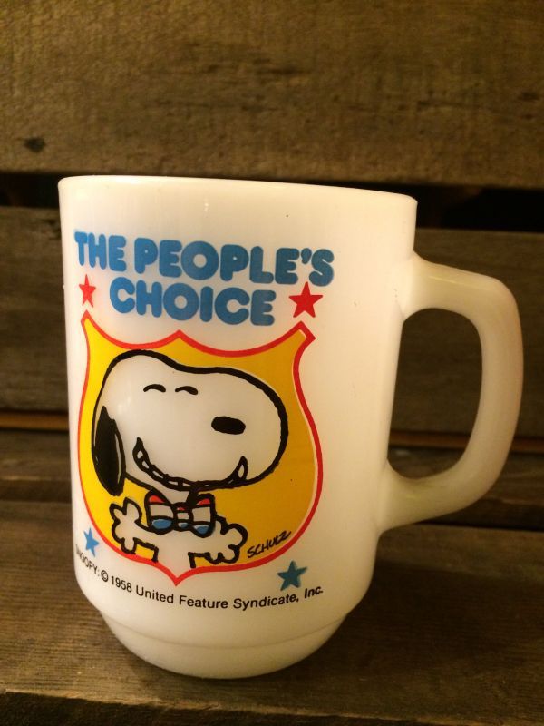 Fire King Snoopy Mug Four President No 4 ビンテージ スヌーピー ファイヤーキング プレジデント 9オンス マグカップ ミルクガラス キッチンウェア アンカーホッキング アメリカ雑貨 ヴィンテージ 80年代 Animation Character アニメーション系キャラクター Snoopy