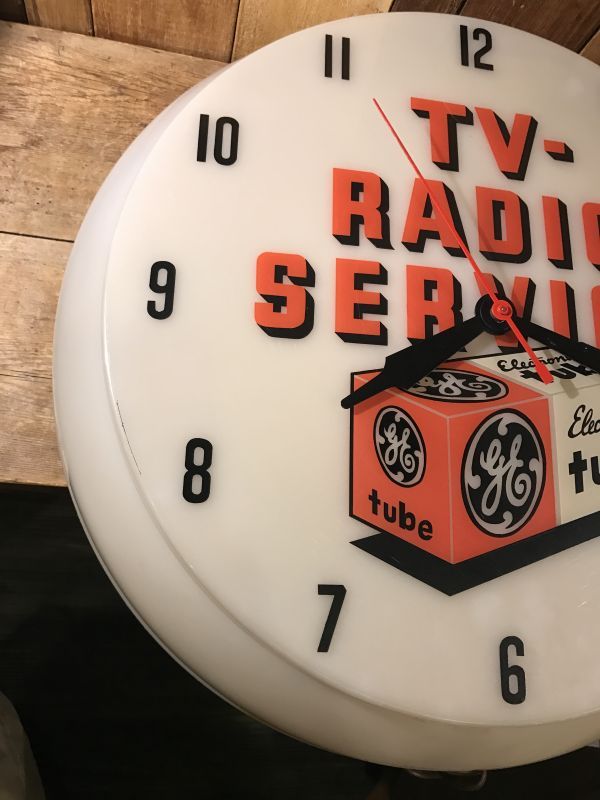 TV Radio Service Lighted Wall Clock クロック ビンテージ