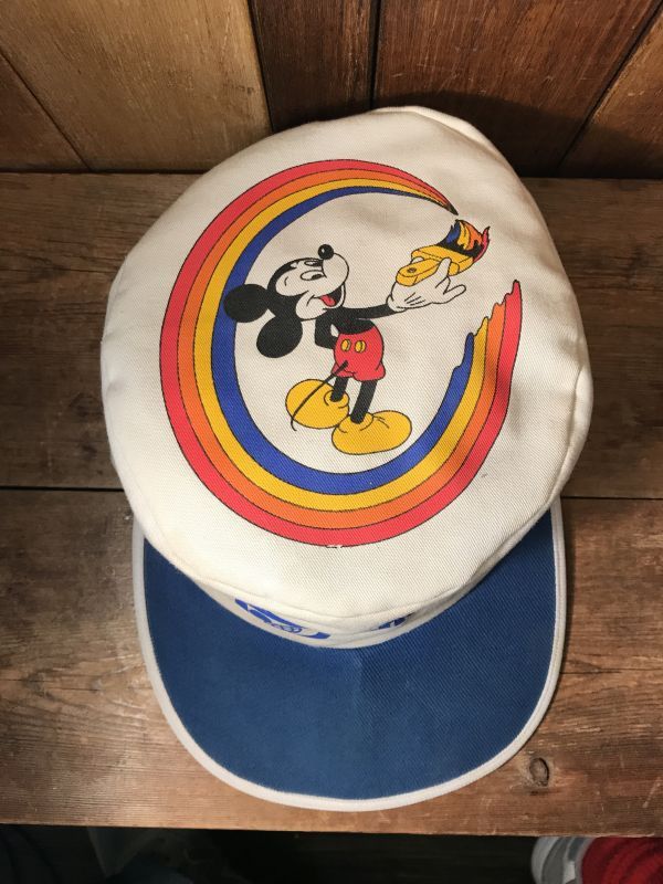 80s ディズニー ミッキーマウス プリント 総柄 コットン ワーク