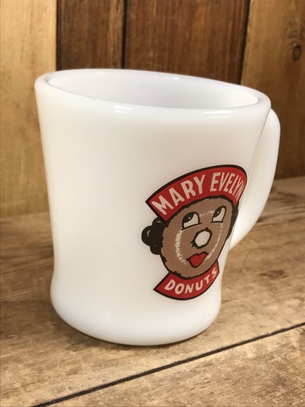 Fire King Mary Evelyn Donuts D-Handle Mug　ドーナツ屋　ビンテージ　ファイヤーキング　マグカップ　アドマグ　 60年代