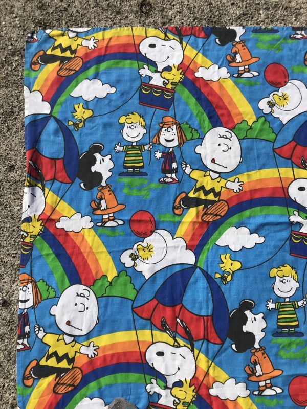 Sears Peanuts Snoopy Rainbow Twin Flat Sheet スヌーピー ビンテージ フラットシーツ ピーナッツ 70年代 Stimpy Vintage Collectible Toys スティンピー ビンテージ コレクタブル トイズ