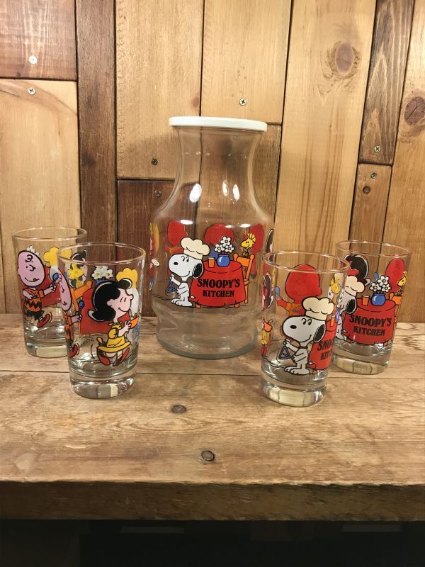 Anchor Hocking Peanuts Gang Snoopy Glass Juice Set スヌーピー ビンテージ グラスセット ピーナッツ 70 80年代 Stimpy Vintage Collectible Toys スティンピー ビンテージ コレクタブル トイズ