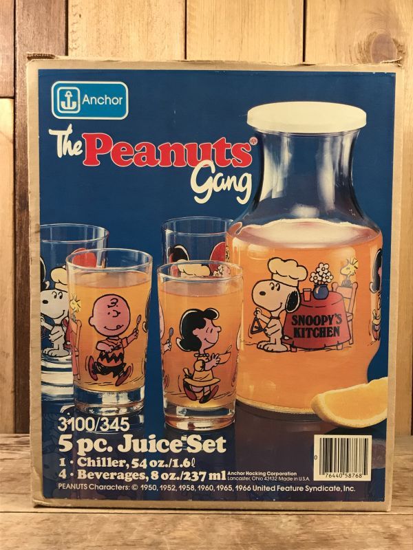 Anchor Hocking Peanuts Gang Snoopy Glass Juice Set スヌーピー ビンテージ グラスセット ピーナッツ  70〜80年代 - STIMPY(Vintage Collectible Toys）スティンピー(ビンテージ コレクタブル トイズ）
