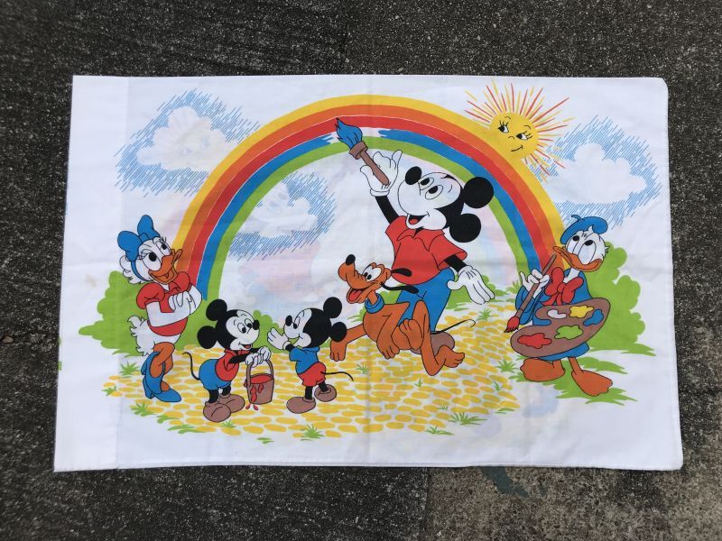 Disney Character Mickey Mouse Rainbow Pillow Case ディズニー ビンテージ ピローケース ミッキーマウス 70年代 Stimpy Vintage Collectible Toys スティンピー ビンテージ コレクタブル トイズ